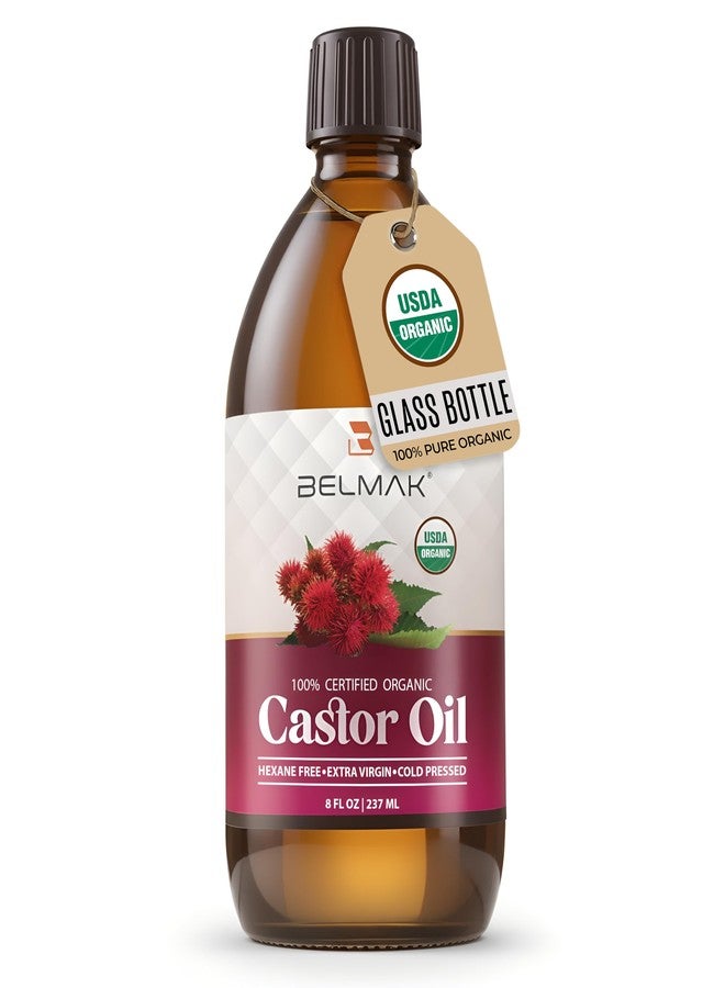 BELMAK Organic Castor Oil Cold Pressed Unrefined, USDA Certified & Hexane Free, 100% Pure Ricinus Communis Oil for Hair, Scalp, Brows and Lashes in Amber Glass Bottle (8 oz) - Image 1
